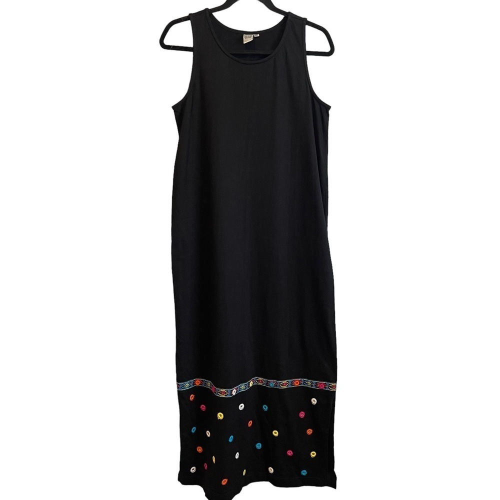 Black Maxi Sleeveless Colorful Embroidered Dress Women's Size Small